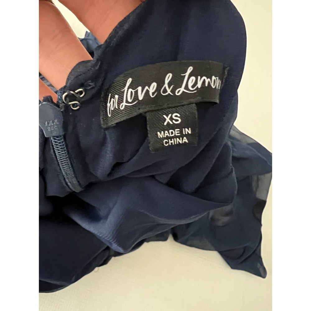 For Love & Lemons Lula Mini Dress Women XS Navy Blue Polka Dot Ruched - Picture 6 of 9